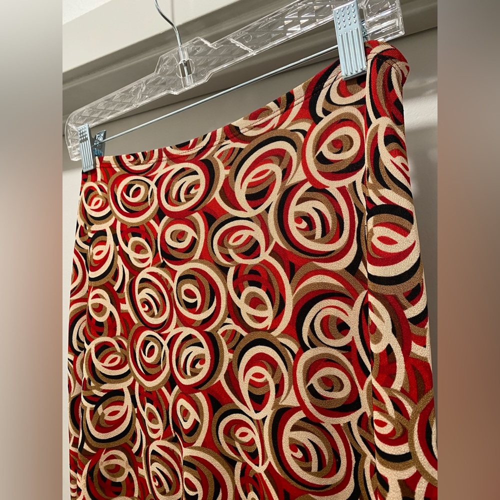 VTG 90s Y2K Charlotte Russe Mid-Length Red & Tan Swirl Patterned Skirt - M - Picture 9 of 13